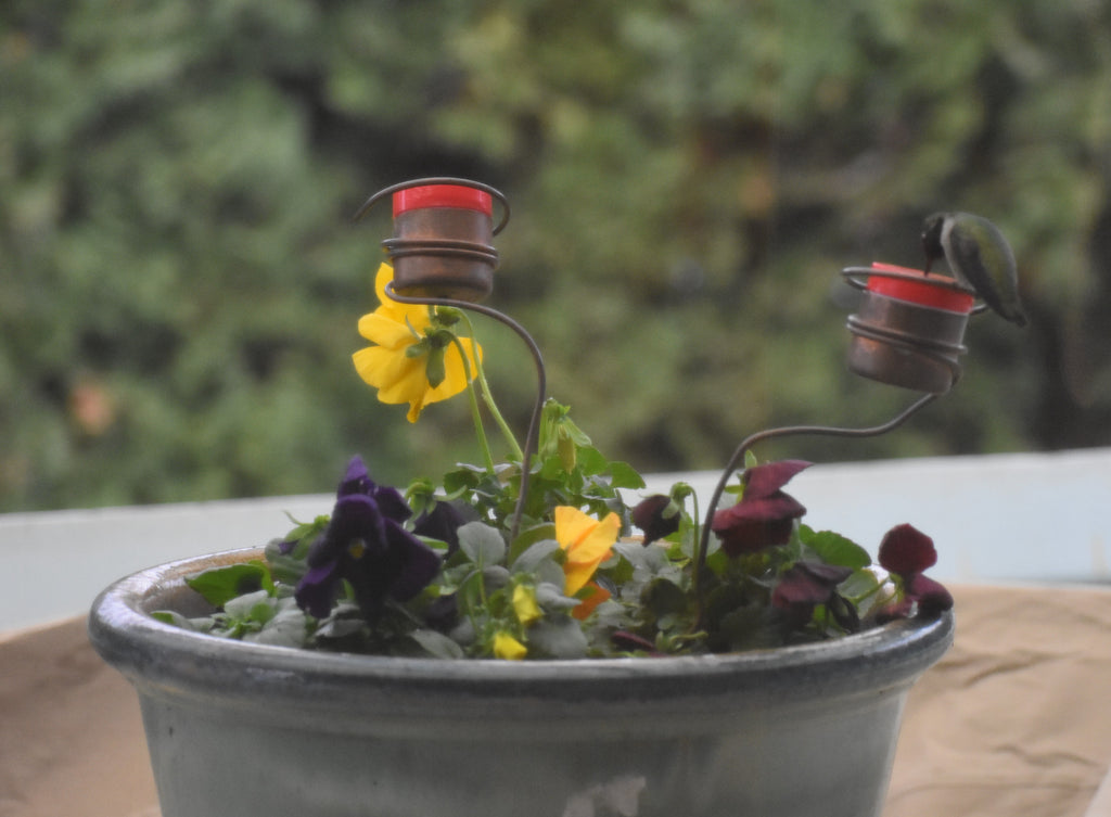 hummingbird planter pot Flower Pot Stake Copper Hummingbird Feeder– Pro Time Lawn Seed